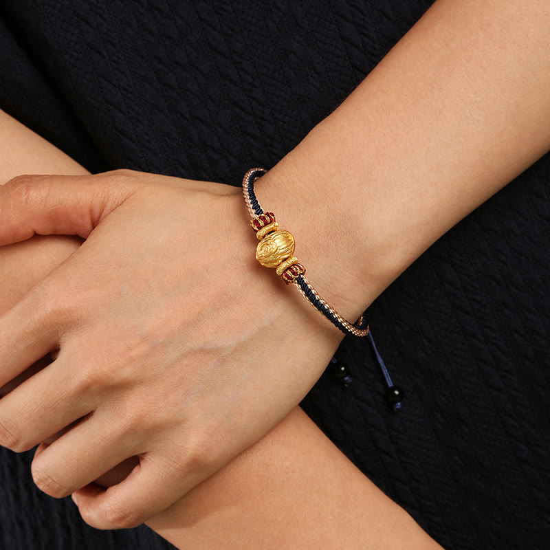 Braccialetto intrecciato fatto a mano in argento Buddha Stones 925 con drago bambino, fortuna e forza