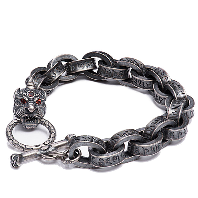 Buddha Stones 925 Sterling Silver Drago Kirin Om Mani Padme Hum Successo Forza Bracciale Bangle