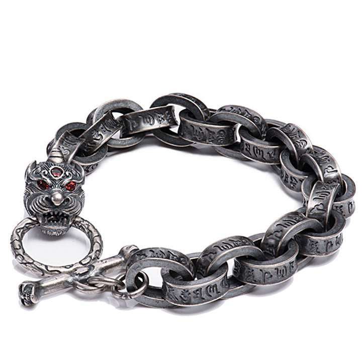 Buddha Stones 925 Sterling Silver Drago Kirin Om Mani Padme Hum Successo Forza Bracciale Bangle