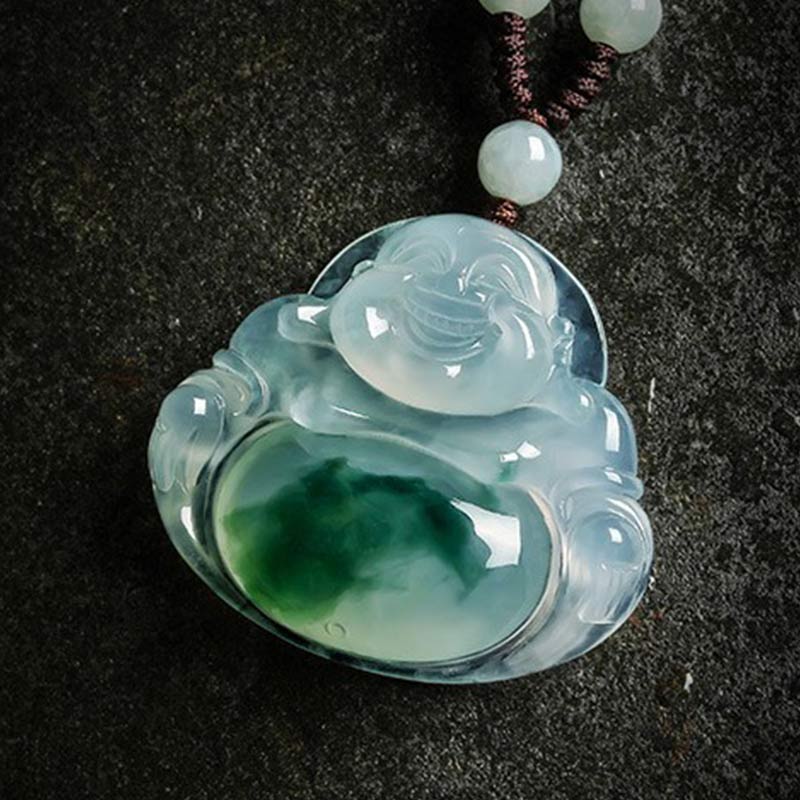 Collana con ciondolo portafortuna in giada ciano Buddha Stones