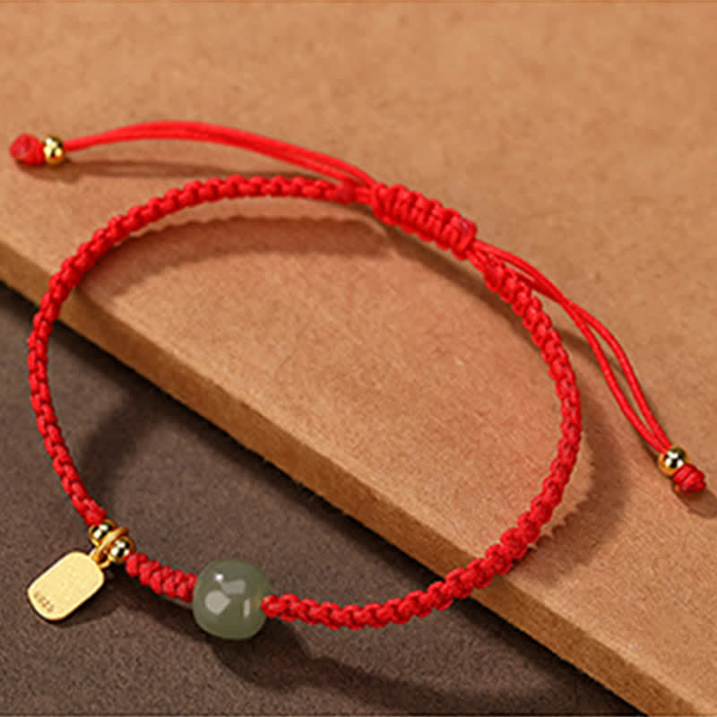 Braccialetto in corda rossa con Buddha Stones in argento sterling 925 e giada di Hetian, benedizione e ricchezza