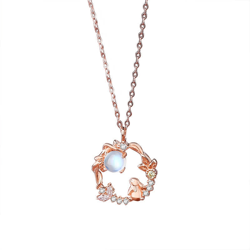 Collana con ciondolo e orecchini in argento sterling 925 con motivo a fiori di pietra lunare dell'anno del coniglio - image 11