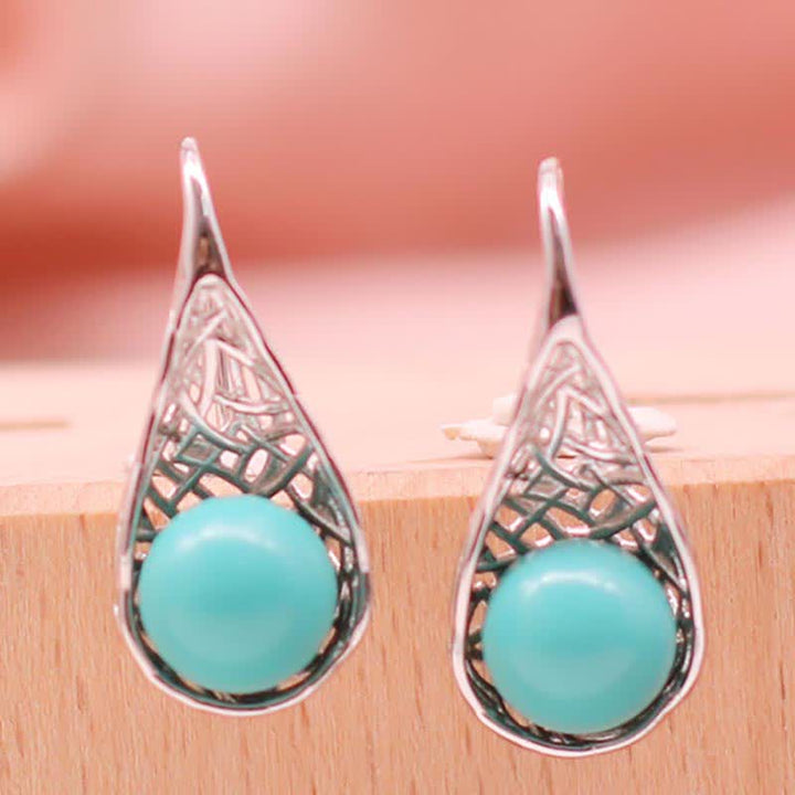 Orecchini pendenti con motivo a perline turchesi in argento sterling 925 Buddha Stones - image 1
