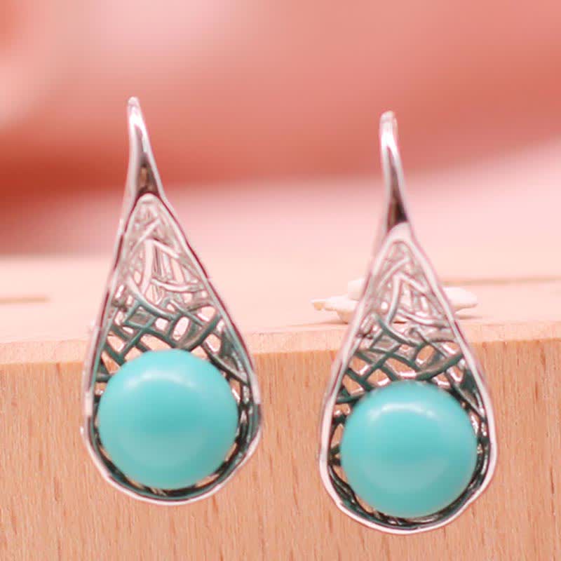 Orecchini pendenti con motivo a perline turchesi in argento sterling 925 Buddha Stones