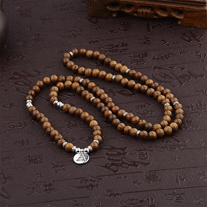 Braccialetto in legno tibetano Buddha Stones Mala con Buddha di loto - image 2