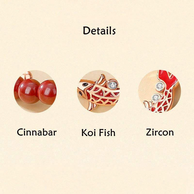 Bracciale a catena a doppio strato con zirconi e cinabro, in argento sterling 925, con pesce koi portafortuna, Buddha Stones - image 6