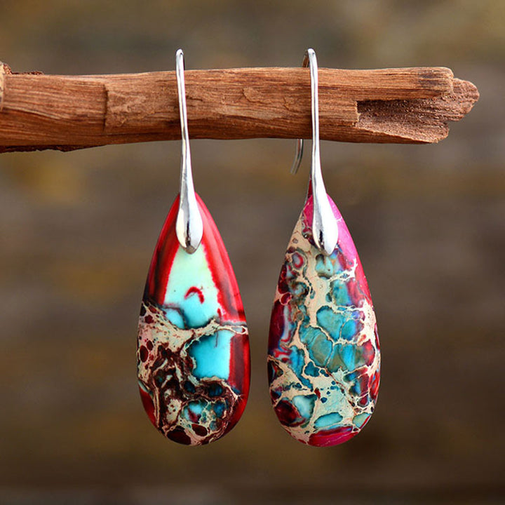 Orecchini di felicità in cristallo di pietra dell'imperatore Buddha Stones - Pietra dell'Imperatore Rosso 5,5*1,6 cm - image 2