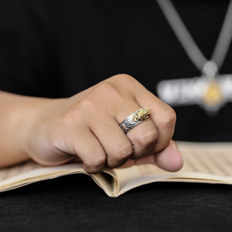 Anello di ricchezza inciso Buddha Stones in argento sterling 990 tibetano Om Mani Padme Hum PiXiu Dorje Vajra Heart Sutra - image 3