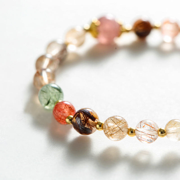 Braccialetto Buddha Stones Natural Rutilato Quarzo Fragola PiXiu Wealth