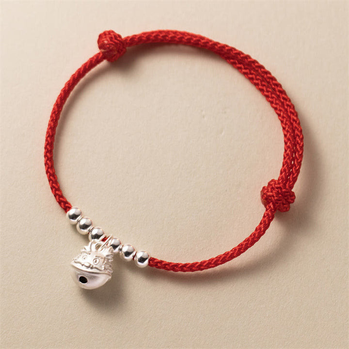 Buddha Stones Anno del Drago Braccialetto rosso intrecciato in argento sterling 925 fatto a mano con drago intagliato