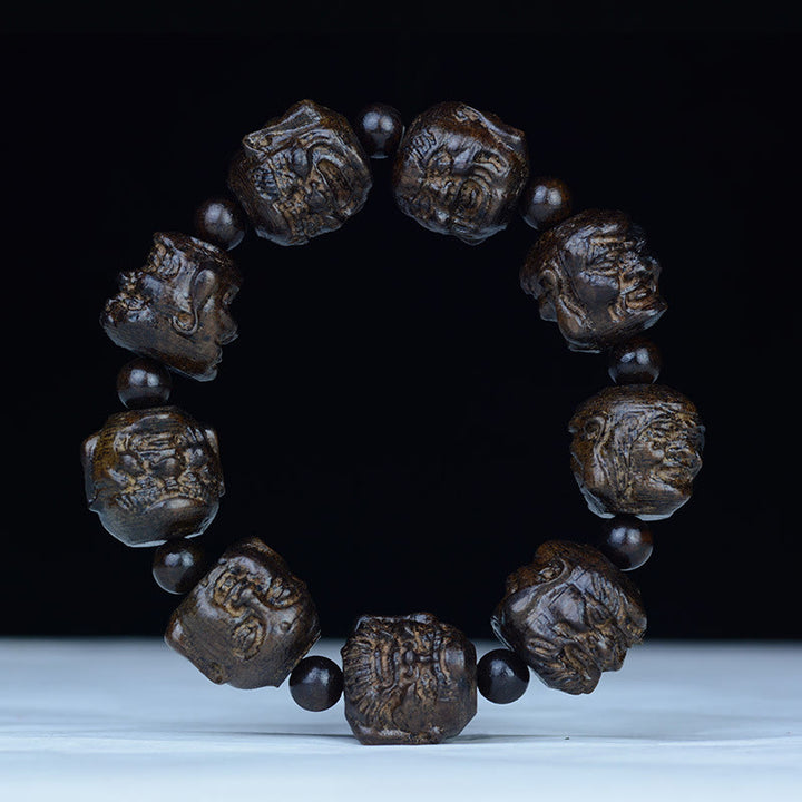 Braccialetto di equilibrio inciso Buddha Stones, legno di ebano, diciotto Arhat, drago di loto