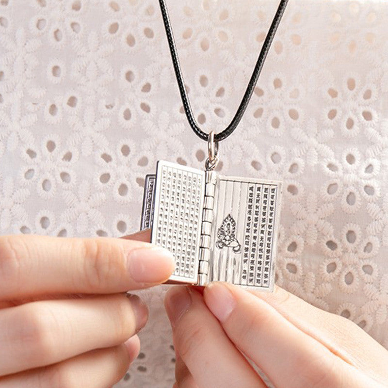 Buddha Stones 990 Argento Sterling Cuore Sutra Grande Compassione Shurangama Mantra Loto Vajra Collana Pendente Pace - image 6