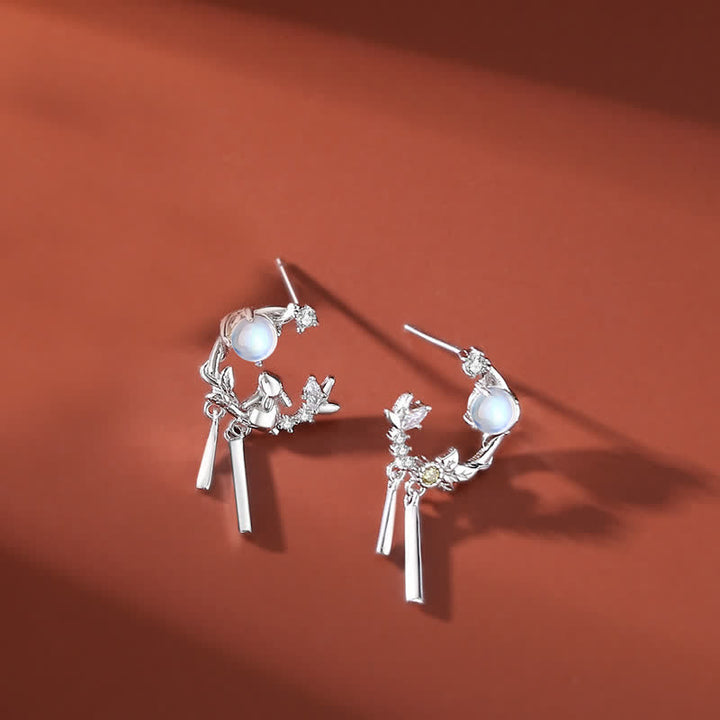 Collana con ciondolo e orecchini in argento sterling 925 con motivo a fiori di pietra lunare dell'anno del coniglio - Orecchini - Argento - image 9
