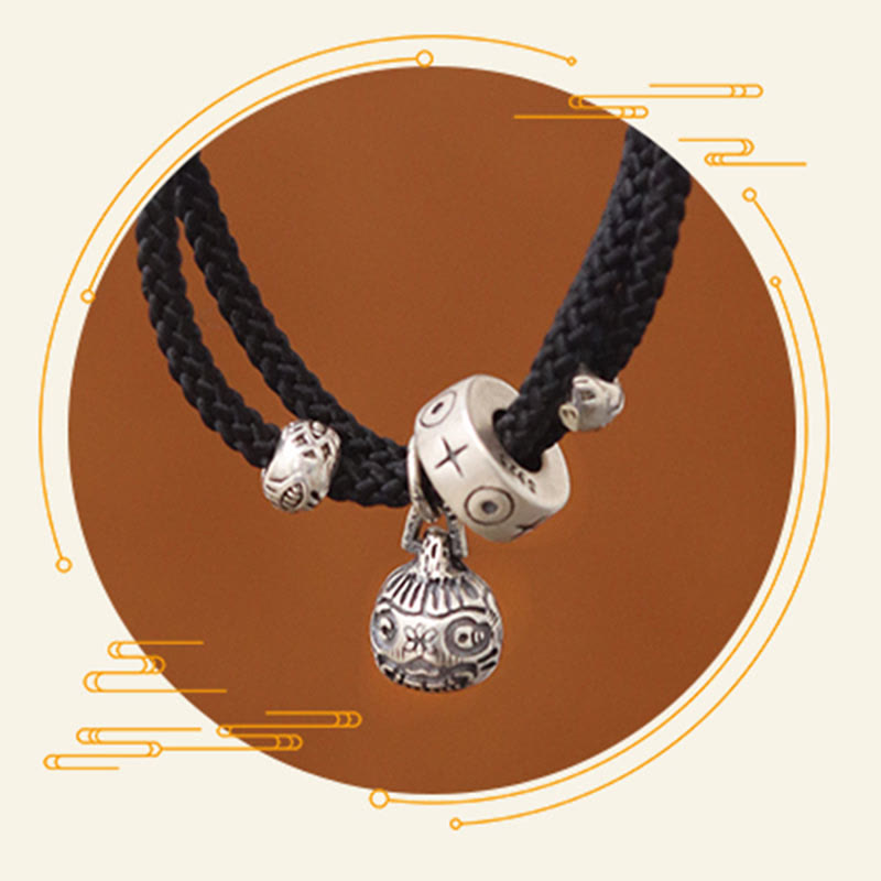 Bracciale intrecciato a mano Buddha Stones 925 Sterling Silver Gold con pesce Koi che ingoia la bestia