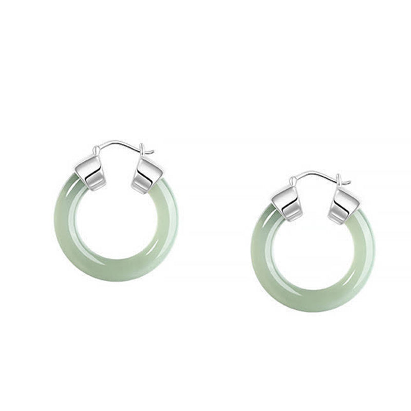 Orecchini Buddha Stones Rotondi Giada Giada Bianca Prosperità - Giada verde, circa 21 mm - image 0