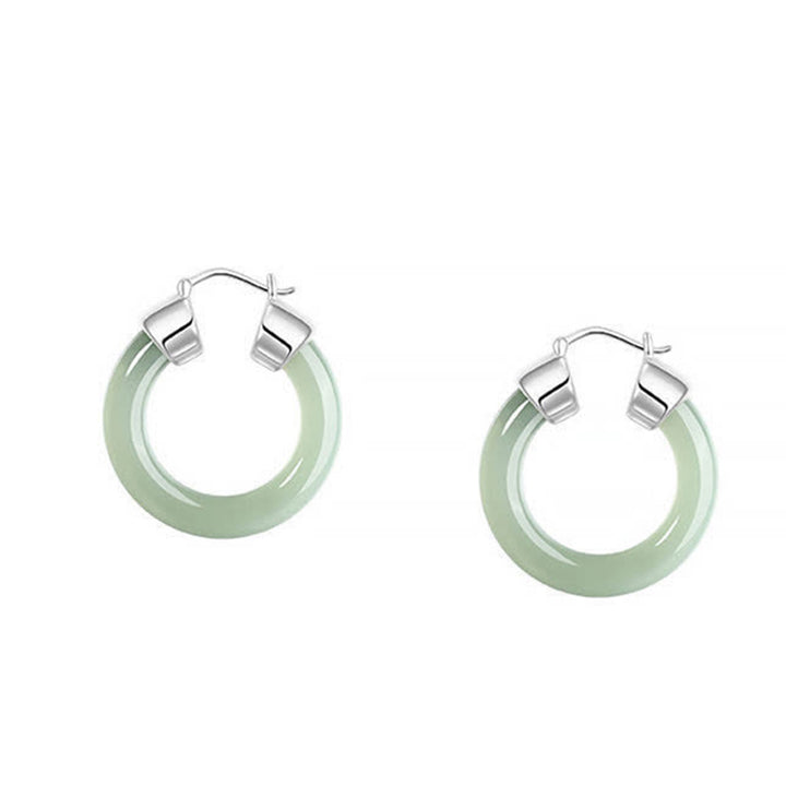 Orecchini Buddha Stones Rotondi Giada Giada Bianca Prosperità - Giada verde, circa 21 mm - image 0