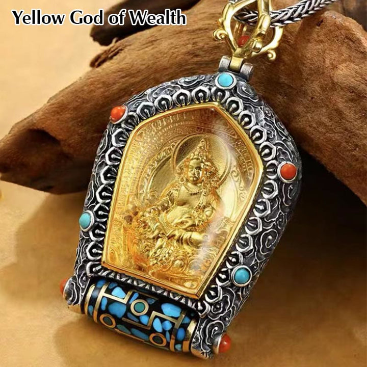 Collana con ciondolo con perline Dzi girevole Tibet Zodiaco cinese Natale Buddha Thangka Prosperità - Dio Giallo della Ricchezza - image 14
