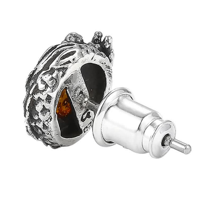 Orecchino a perno Buddha Stones 925 Sterling Silver Ambra naturale Drago Protezione Successo