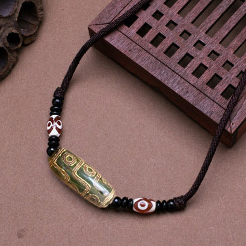 Buddha Stones Collana di perline tibetane Dzi a nove occhi con cordino protettivo - Verde - image 4