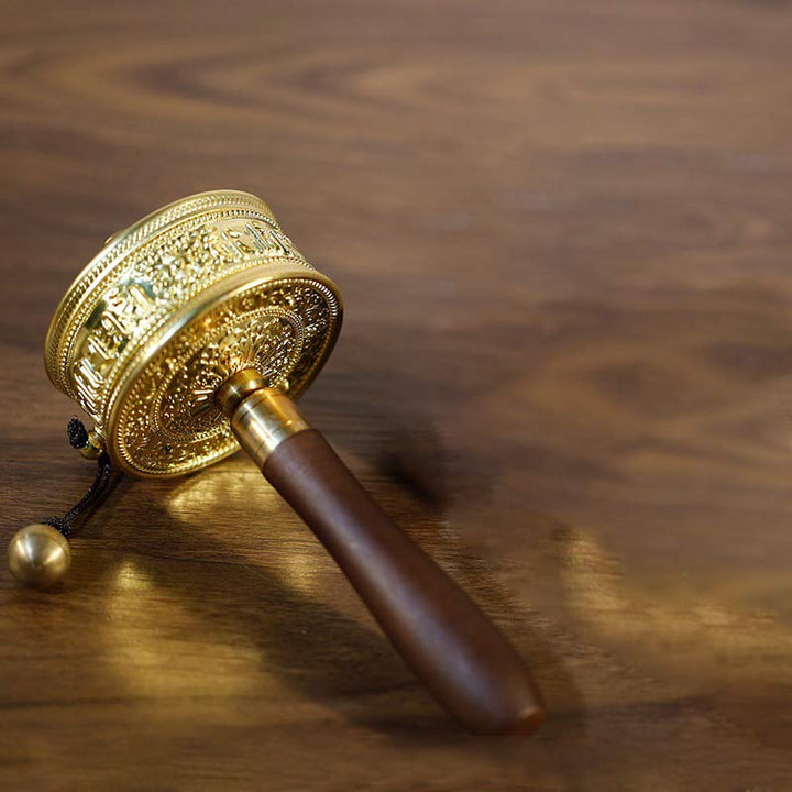 Ruota di preghiera tibetana Sei parole vere Decorazione curativa in legno di sandalo