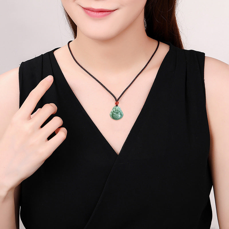 Collana con ciondolo a corda in giada Buddha Stones che ride - image 5