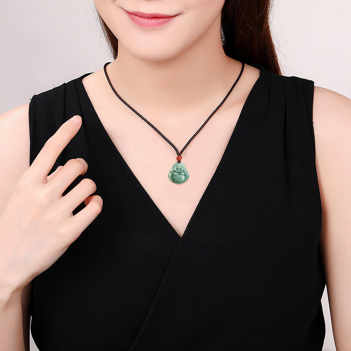 Collana con ciondolo a corda in giada Buddha Stones che ride - image 5