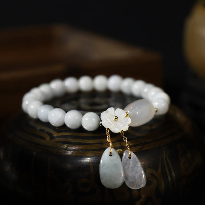 Buddha Stones Bracciale portafortuna in giada bianca naturale - image 4