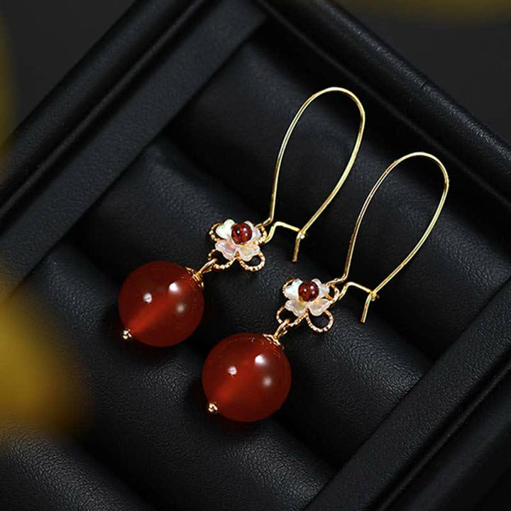 Orecchini Buddha Stones in argento sterling 925 con perline di fiori di agata rossa e fiducia