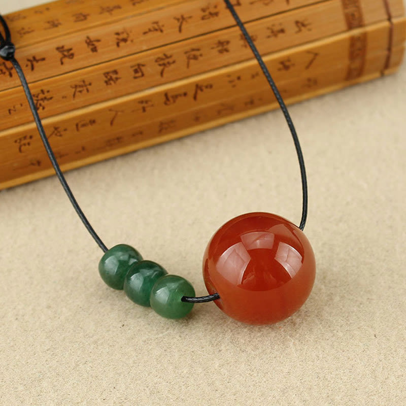 Buddha Stones Agata rossa Avventurina verde Perline di semi di Bodhi verde Collana con ciondolo in corda di cuoio calmo