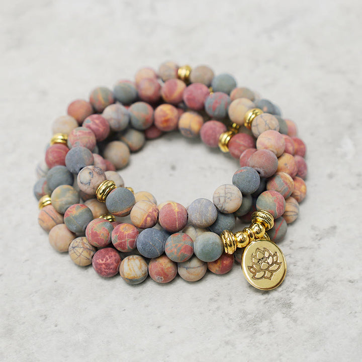 Buddha Stones 108 Mala Beads Picasso Jasper Stone Braccialetto energetico del coraggio