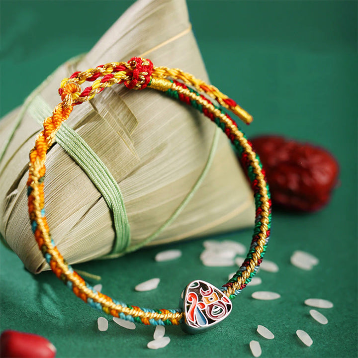 Braccialetto Buddha Stones 925 Sterling Silver Dragon Boat Festival Fu Character Zongzi Pattern Luck fatto a mano multicolore per bambini e adulti