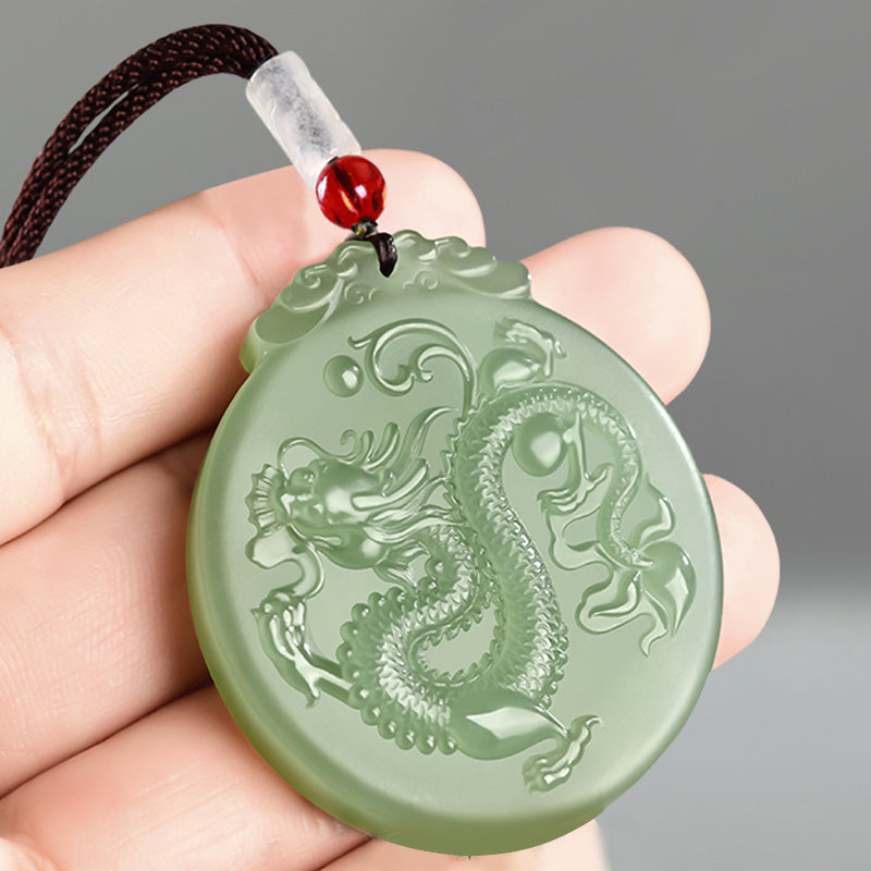 Collana con ciondolo a corda con ciondolo a forma di drago in giada con Buddha Stones e zodiaco cinese - image 2