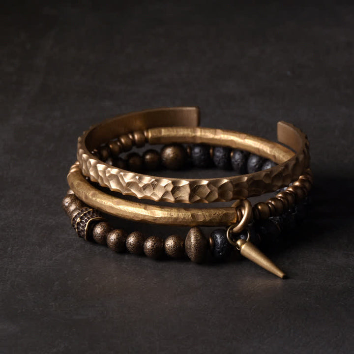 Bracciale rigido con polsino in pietra lavica e rame Balance
