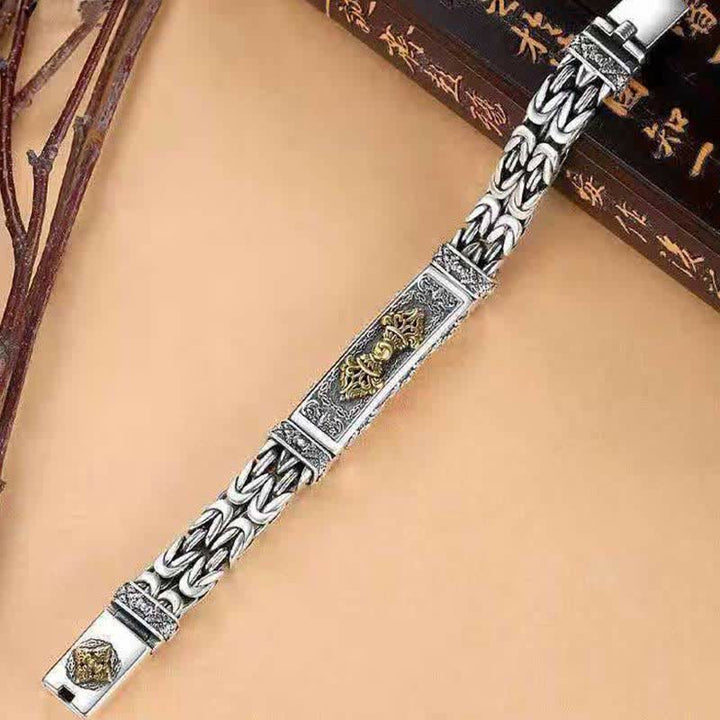 Braccialetto di equilibrio in rame intrecciato con motivo intrecciato Vajra Dorje Buddha Stones