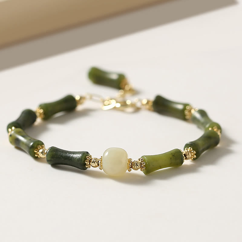 Braccialetto a catena con perline di vetro e bambù, fortuna e forza , Buddha Stones