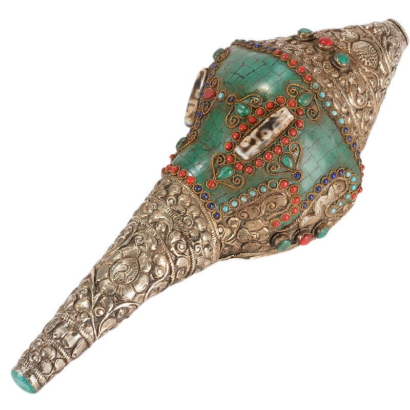 Decorazione positiva della ricchezza della conchiglia del Buddha Shankha Double Dorje incisa a mano tibetana