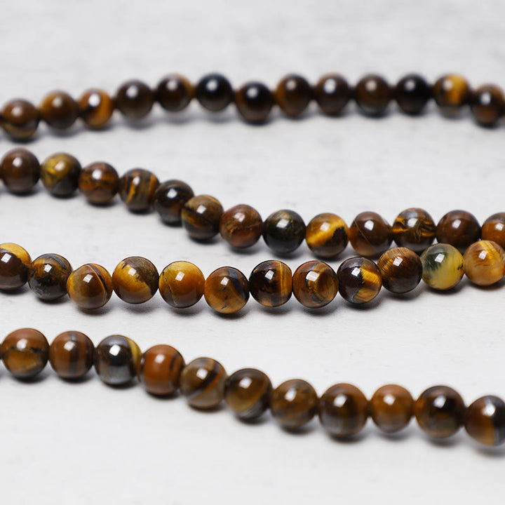 Buddha Stones Tibetano 108 Perle di Pietra Preghiera Occhio di Tigre Naturale Mala Bracciale Collana