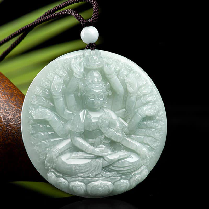 Collana con ciondolo in corda di giada con benedizione di Avalokitesvara di Kwan Yin a mille mani - image 1