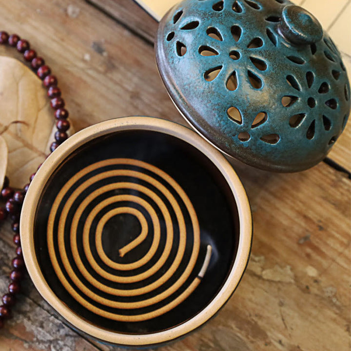 Buddha Stones Mini Hollow Meditazione Spirituale Ceramica Piccolo Bruciatore di Incenso Decorazione