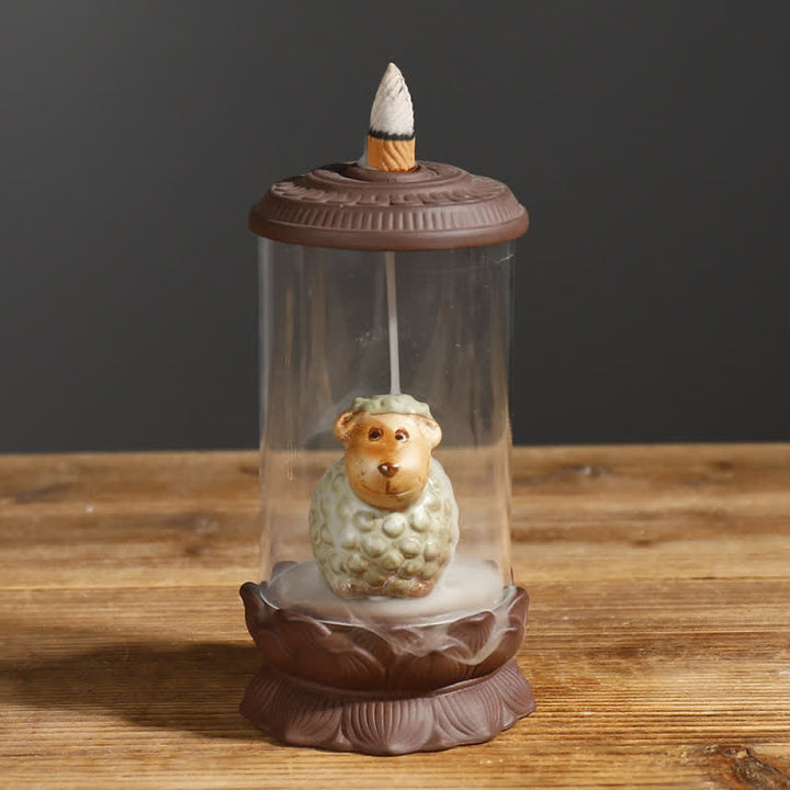 Meditazione Wukong Monkey King Argilla Viola Parabrezza Loto Fontana di Fumo a Riflusso Bruciatore di Incenso Decorazione