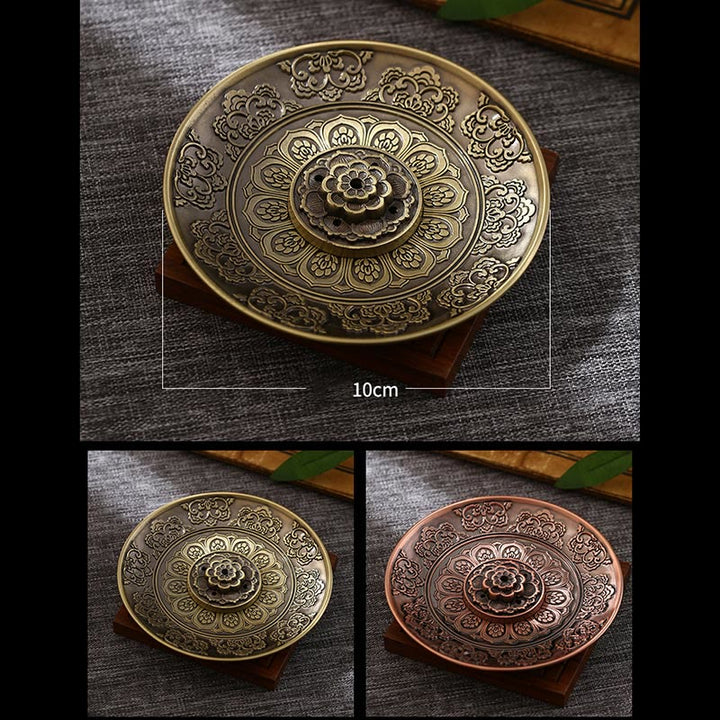 Buddha Stones, loto, drago, fenice, otto simboli di buon auspicio, porta incenso in lega di zinco, bruciatore di incenso curativo, decorazione