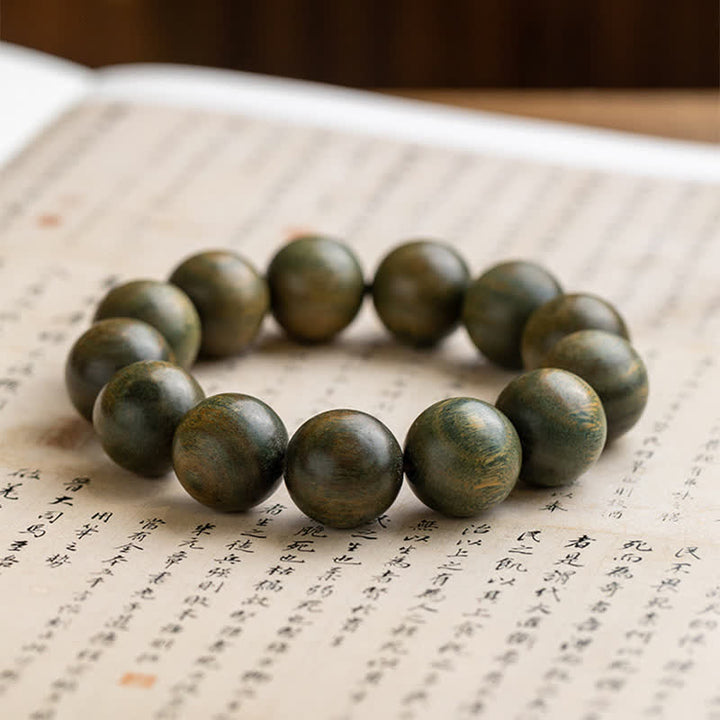 Braccialetto curativo lenitivo in legno di sandalo verde tibetano
