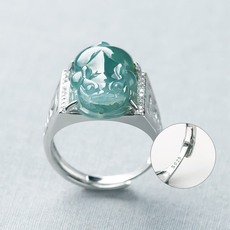 Anello di fortuna in argento sterling 925 Buddha Stones, Fengshui, ricchezza, prosperità, giada PiXiu