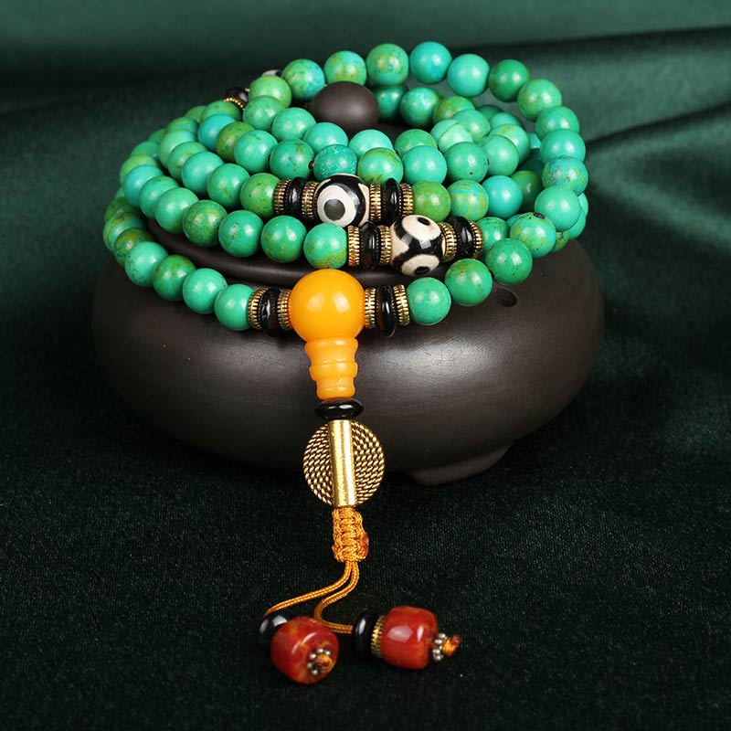 Buddha Stones Collana e bracciale Mala in turchese tibetano per l'equilibrio - image 0
