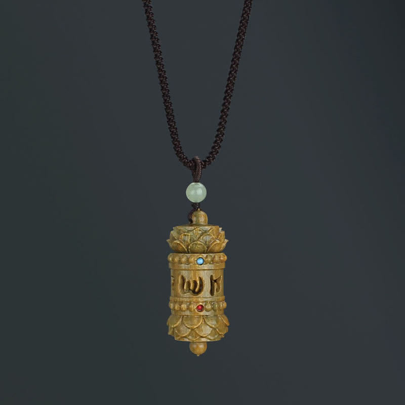 Buddha Stones Tibet Sandalo verde Palissandro Om Mani Padme Hum Loto Collana pendente rilassante positivo - Om Mani Padme Hum Legno di Sandalo Verde - image 0