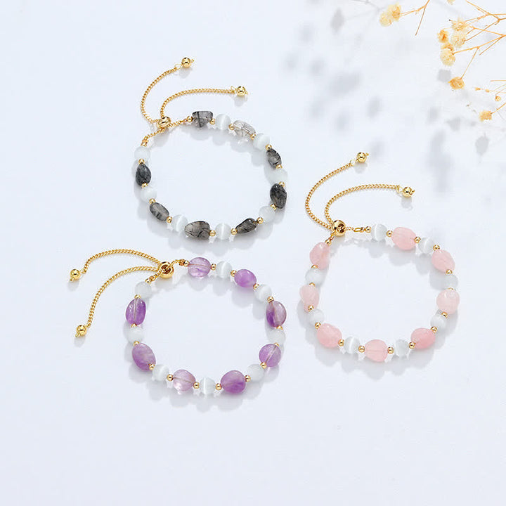 Bracciale di consapevolezza spirituale in quarzo rutilato nero e cristallo rosa ametista - image 1