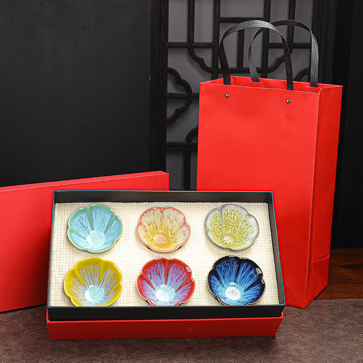 Buddha Stones 6 pezzi motivo a petalo di fiore di prugna cinese Jianzhan forno cambio tazza da tè in ceramica Kung Fu tazza da tè ciotola con scatola regalo