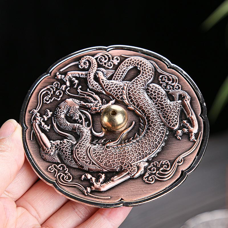 Buddha Stones rotonde di buon auspicio drago protezione lega di rame bruciatore di incenso decorazione
