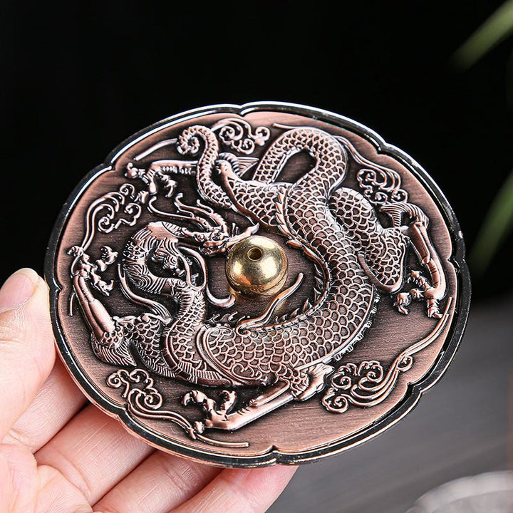 Buddha Stones rotonde di buon auspicio drago protezione lega di rame bruciatore di incenso decorazione
