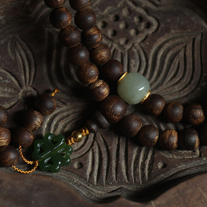 Braccialetto della pace in oro 999 con 108 perle Mala Nha Trang Bai Qinan Agarwood Jade (solo uno in magazzino)